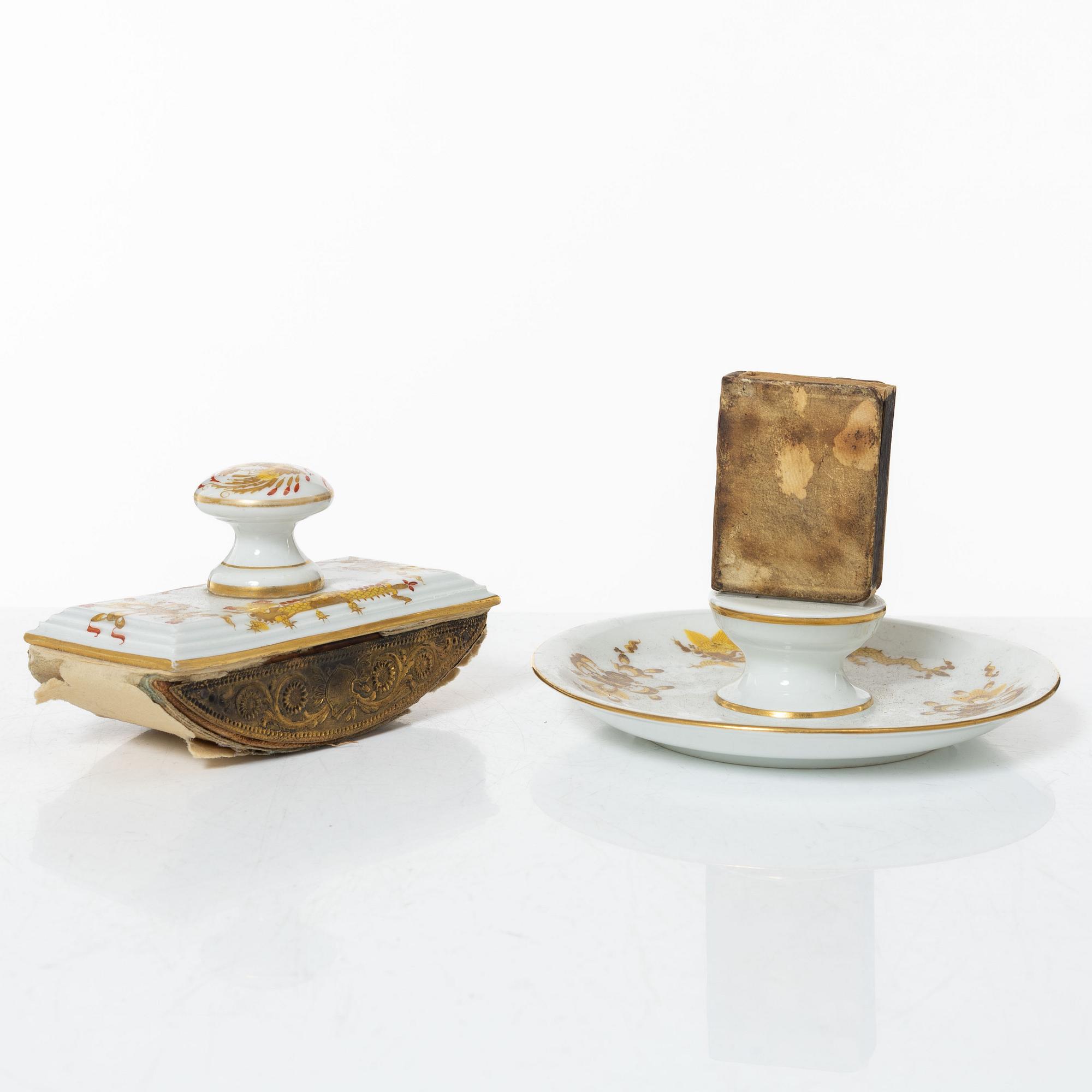 Meissen, servisdelar, 7 st, porslin, "Yellow court dragon", Tyskland.