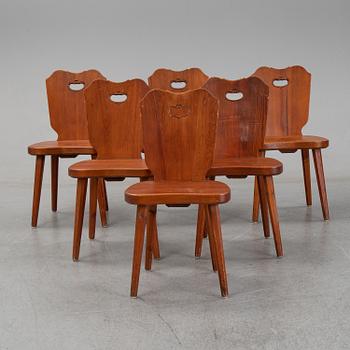 6 stained pinewood chairs, mid 20th century.