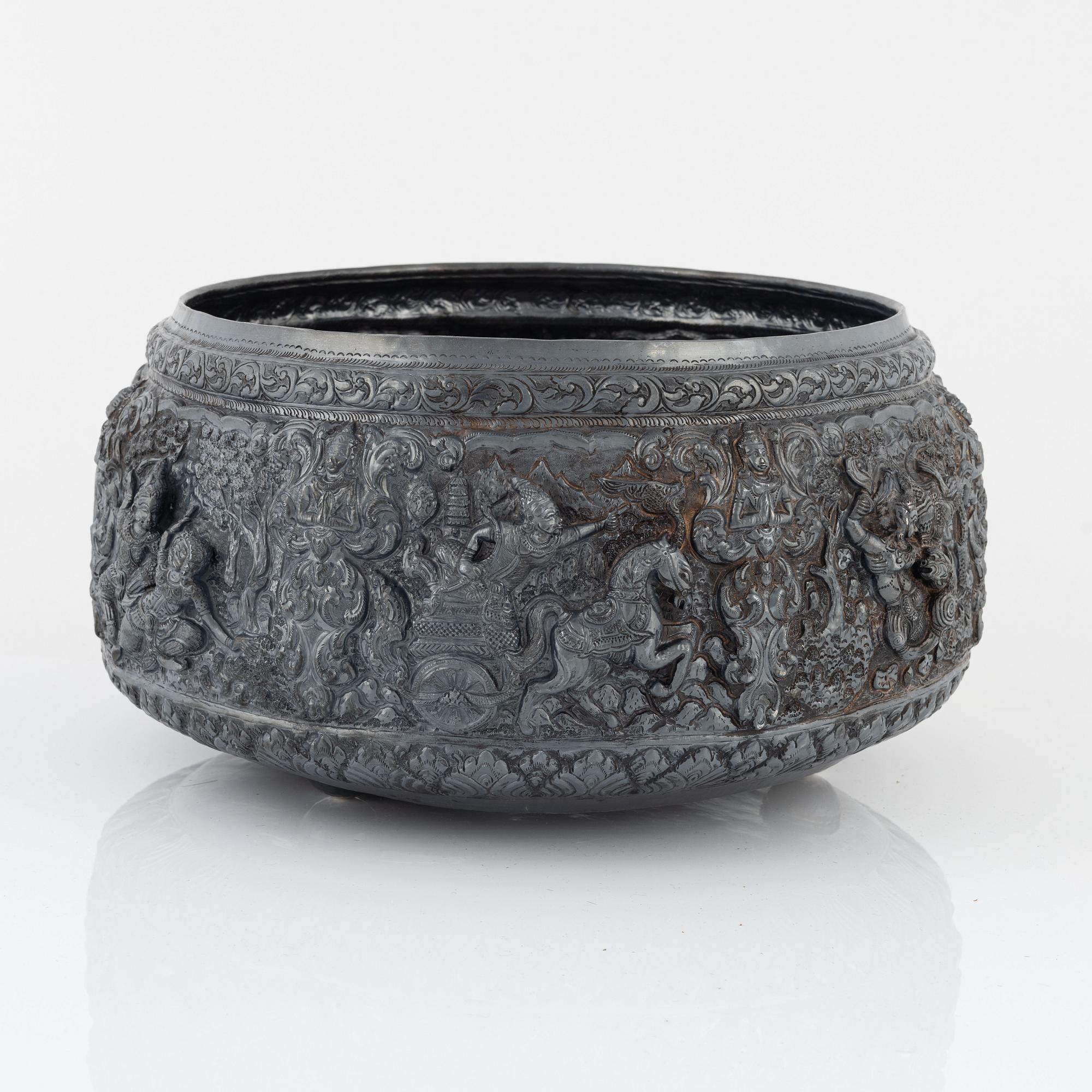 Bowl, low-grade silver, Southeast Asia.