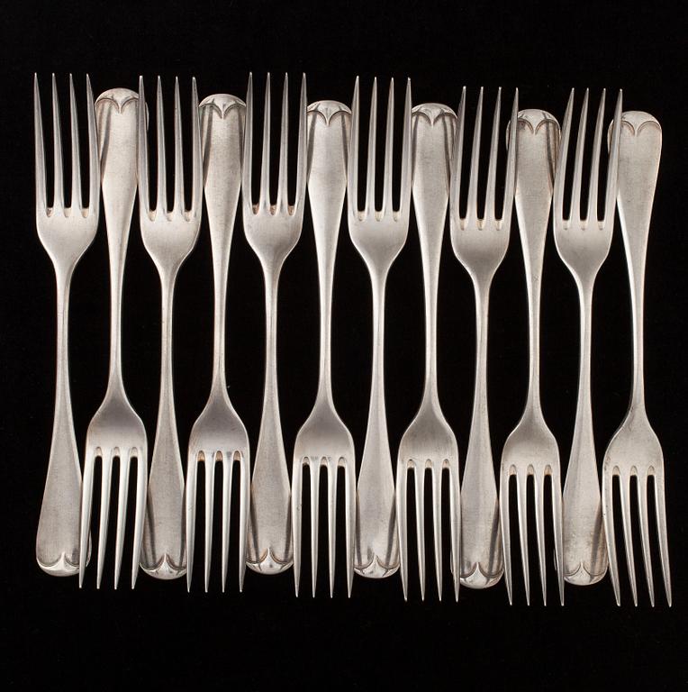 BESTICKUPPSÄTTNING, 45 delar, försilvrade, AK Aleksander Katch (Александр Качъ) S:t Petersburg sekelskiftet 1800/1900.