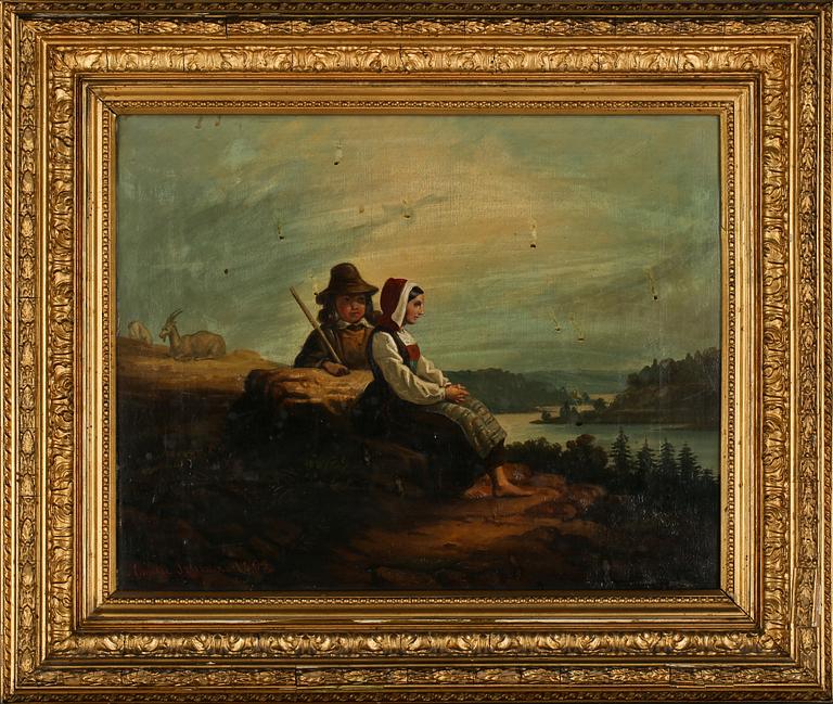 OKÄND KONSTNÄR, olja på duk, signerad Emelie Peterson, daterad 1869.