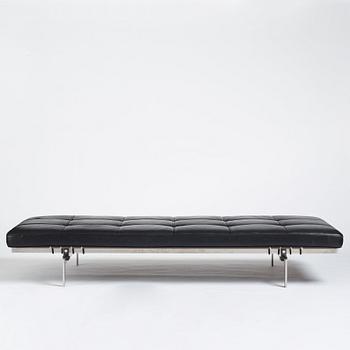 Poul Kjaerholm, a "PK-80" black leather and steel base daybed, edition Fritz Hansen, 2013.