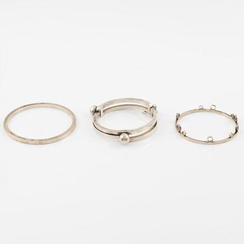 Lars Arby, three arm rings, sterling silver, Gothenburg 1967.