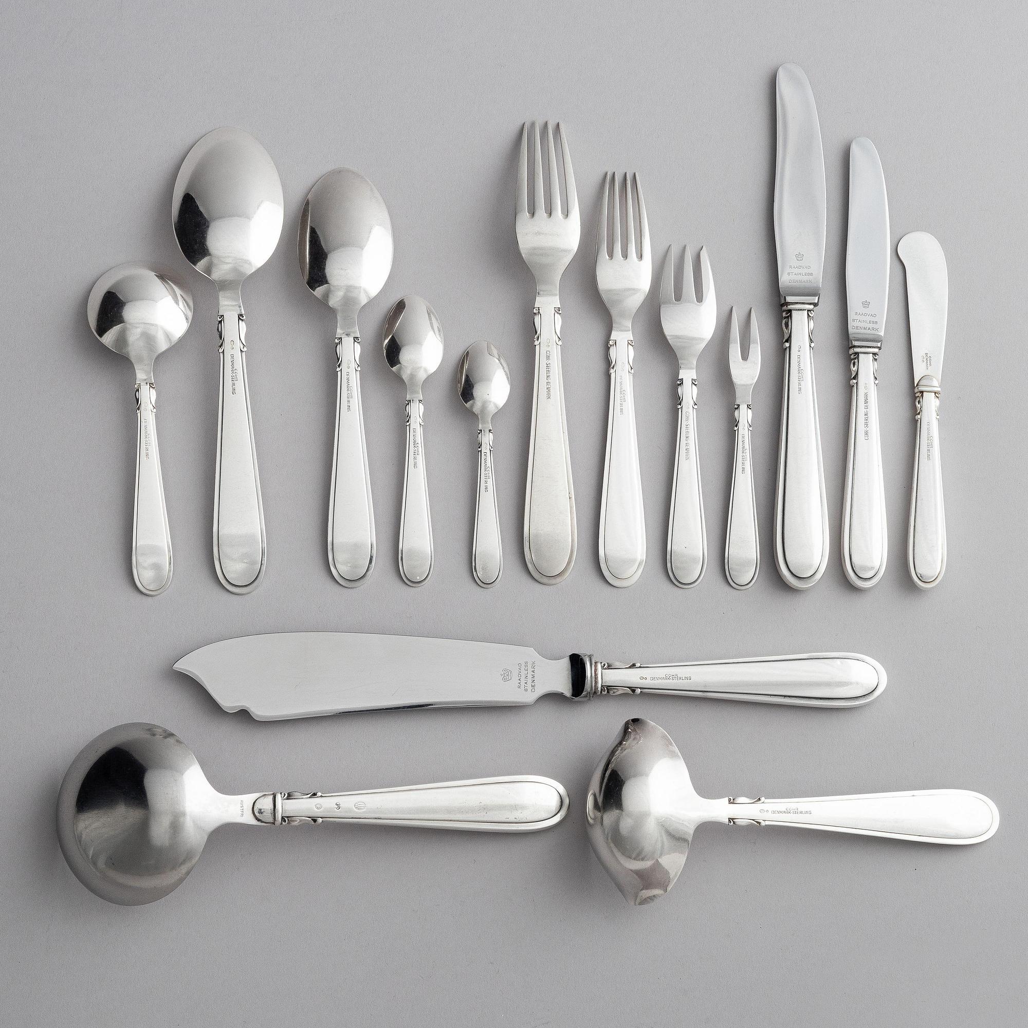 Matsilveruppsättning, 80 delar, sterling silver, modell "Elite", Cohr, 1940-1959, Danmark.