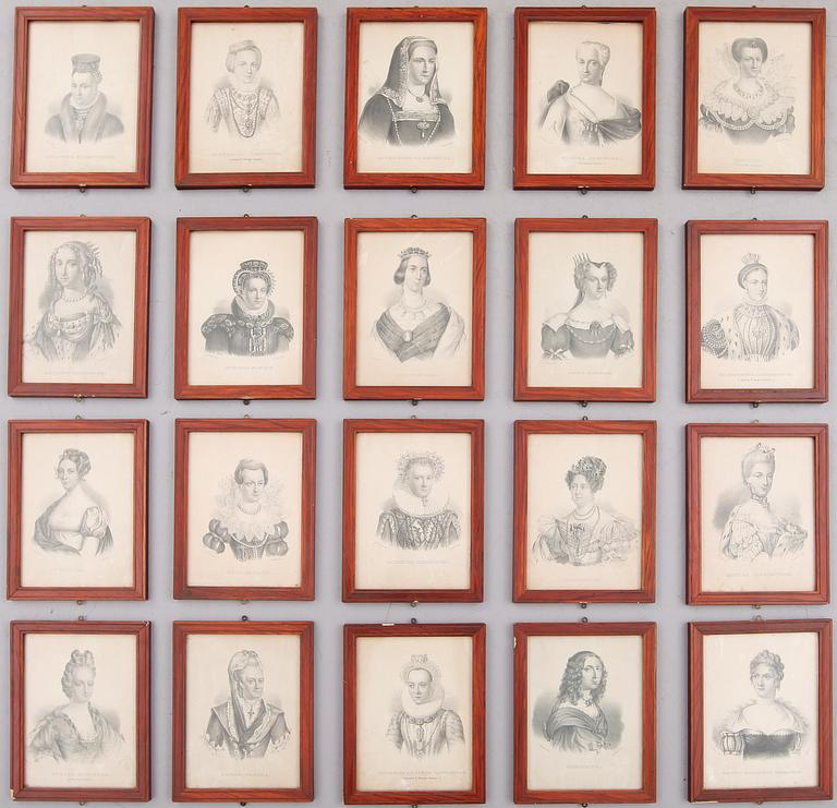 LITOGRAFISKA TRYCK, 20 st, svenska drottningar, 1800-talets andra hälft.