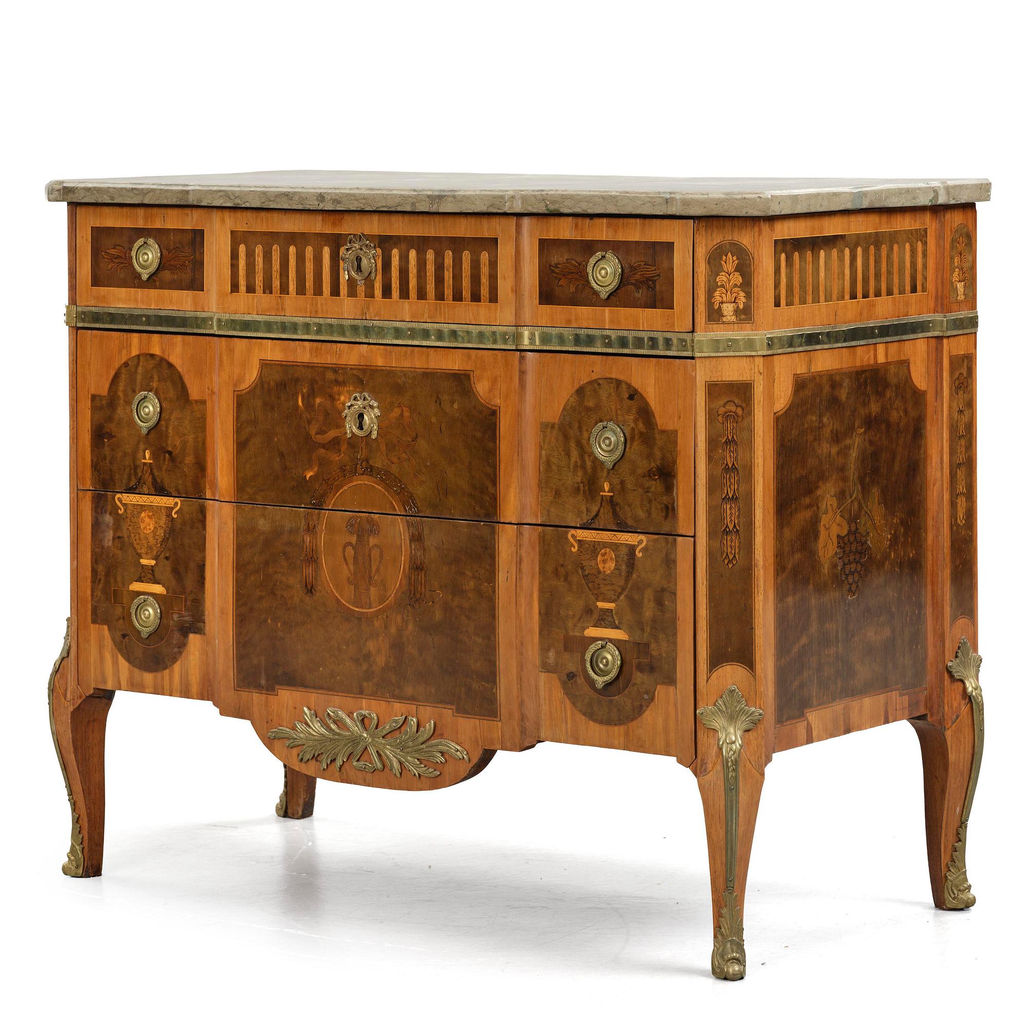 A Gustavian marquetry commode attributed to J. Hultsten (master in Stockholm 1773-94).