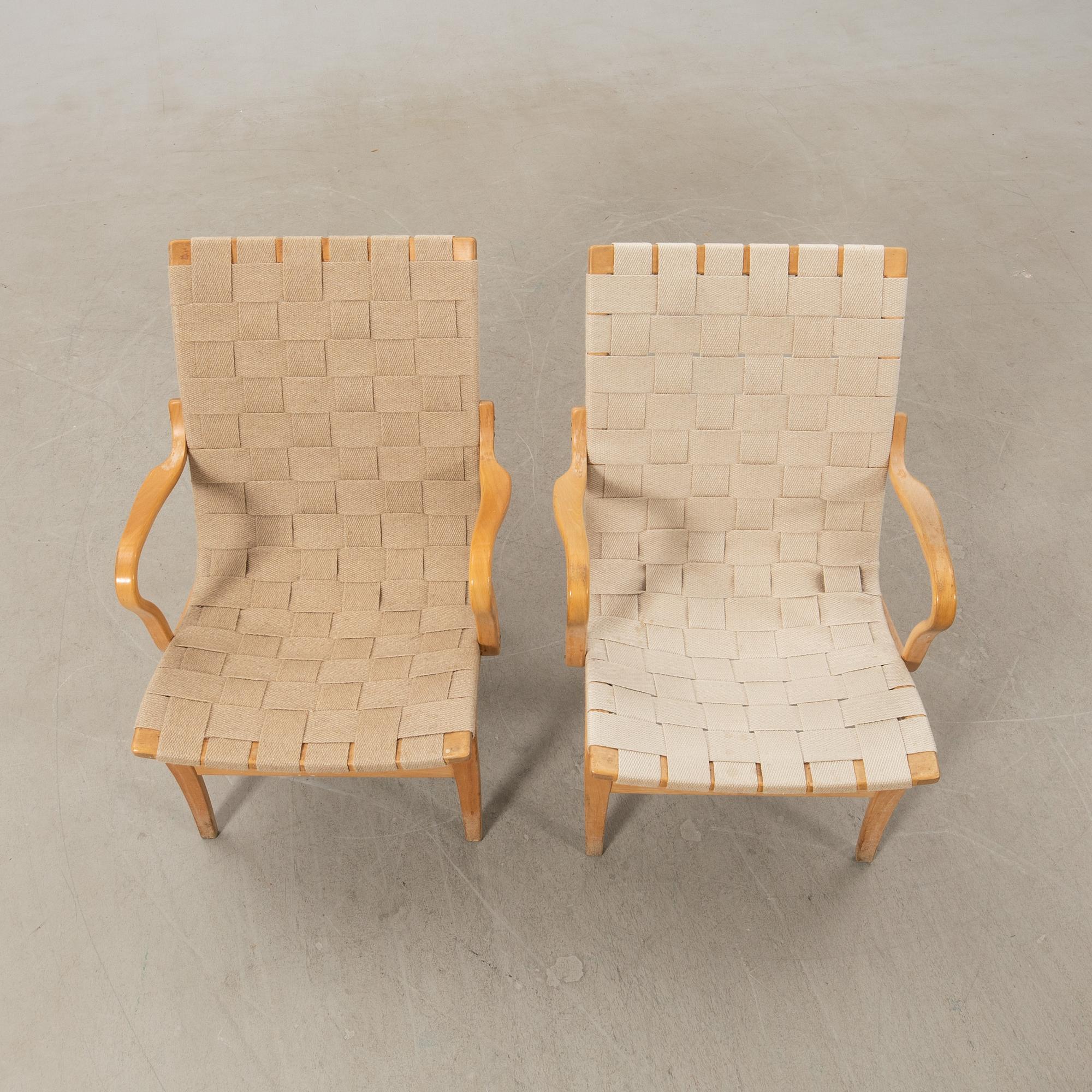 Bruno Mathsson, a pair of "Eva" armchairs, Bruno Mathsson Company, Värnamo, late 20th century.