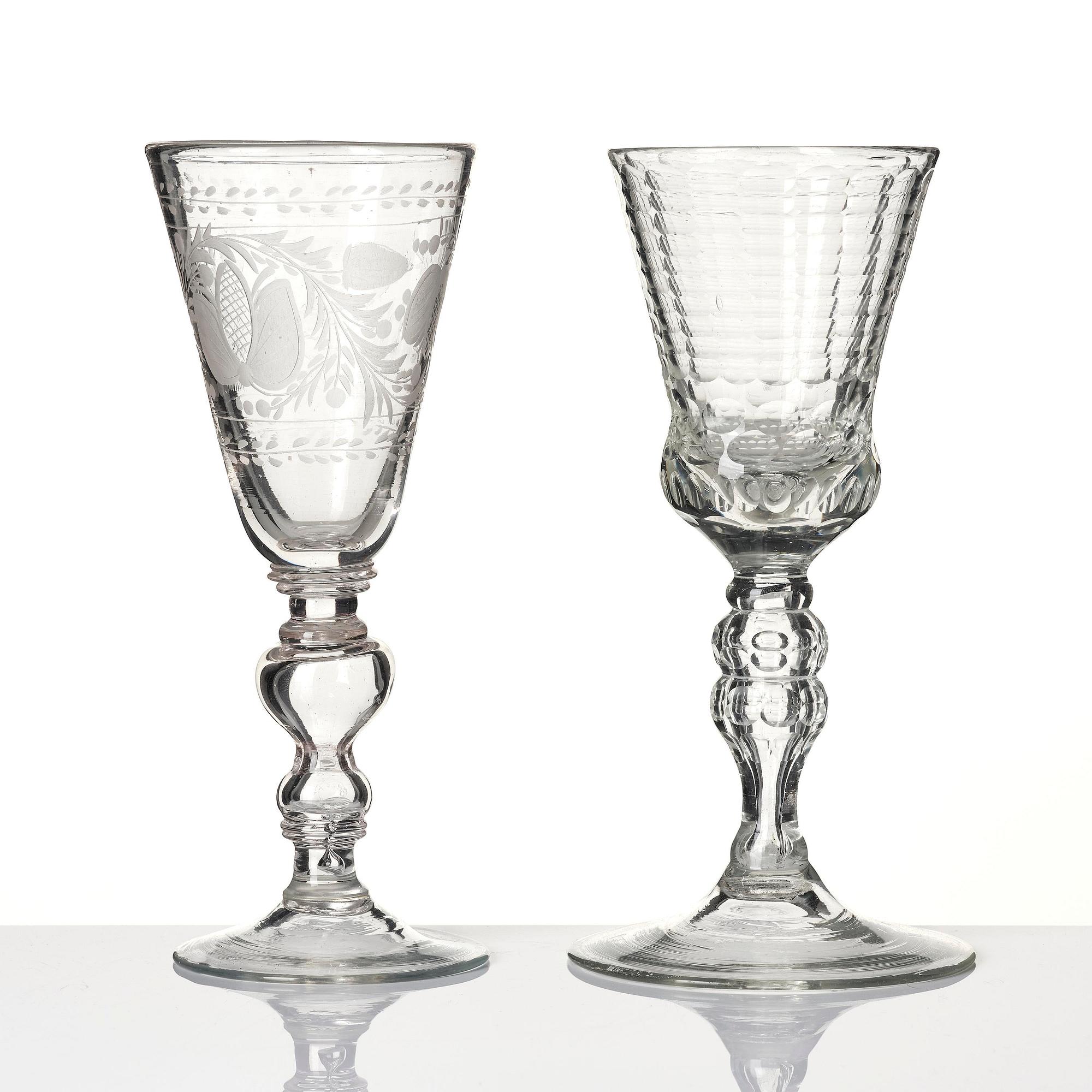 A german cut glass beaker, and a an engraved beaker, 18th century.