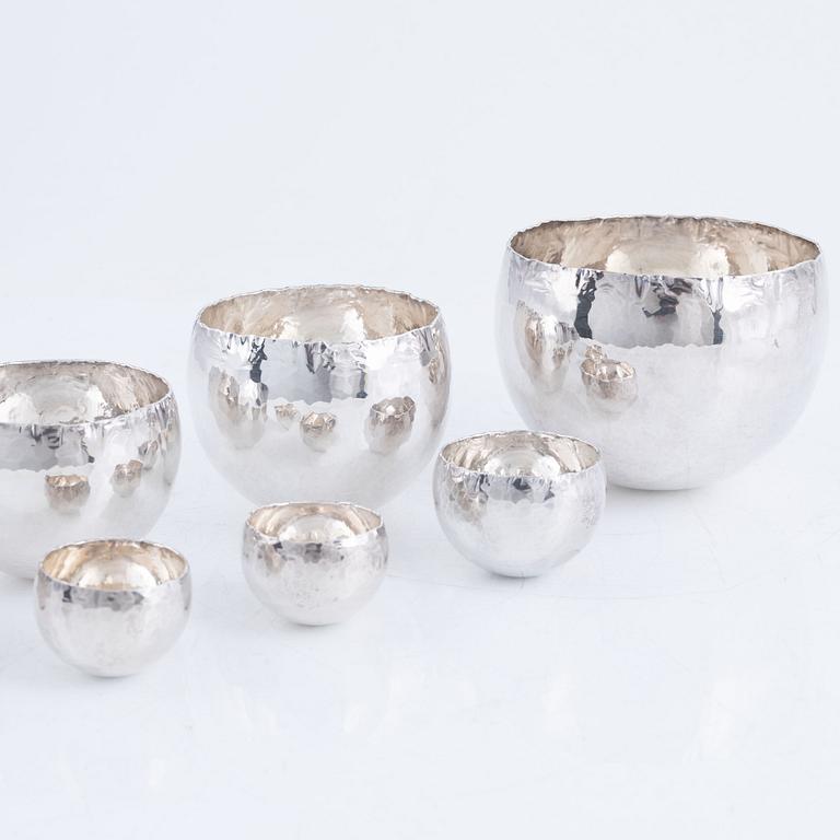 Rey Urban, sevensterling silver bowls/tumblers, Stockholm, 1992-98.