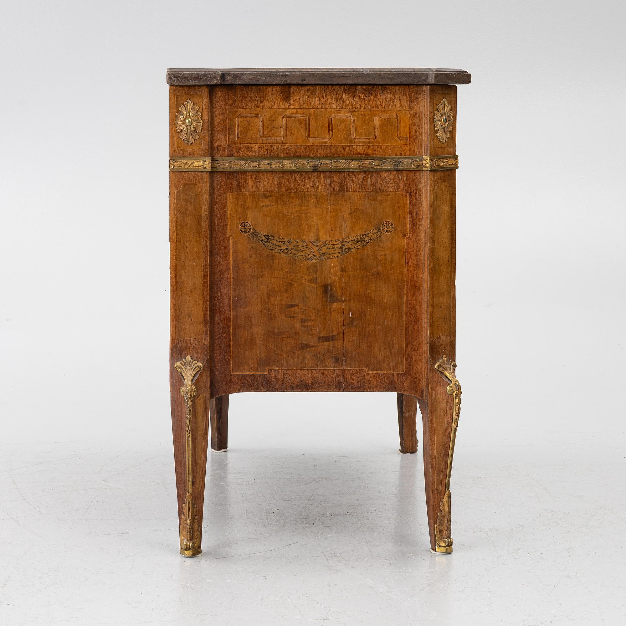 A Gustavian marquetry commode, Stockholm, late 18th century incorporating later elements.