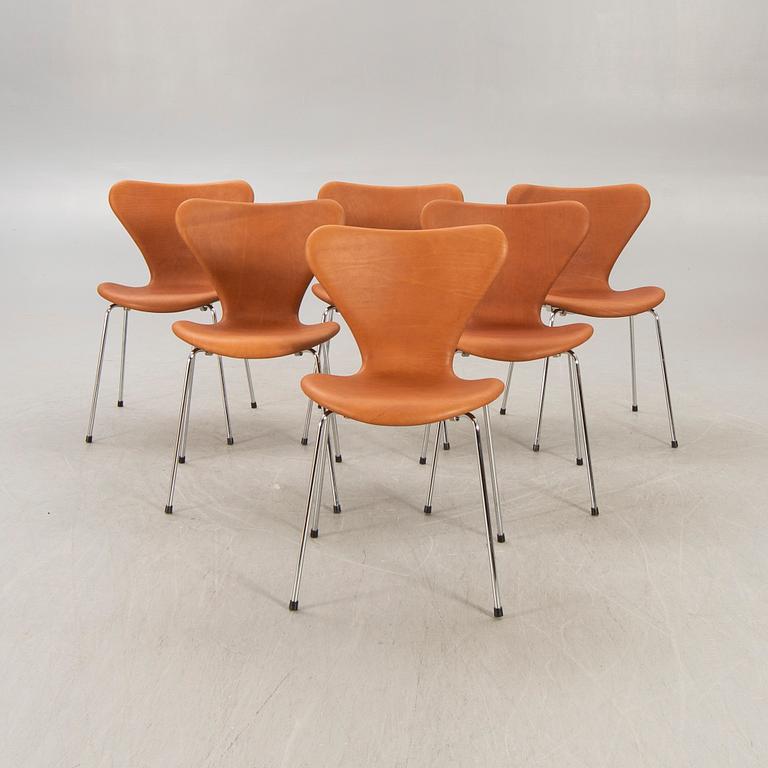 Arne Jacobsen, chairs, 6 pcs, "Sjuan", for Fritz Hansen, Denmark.