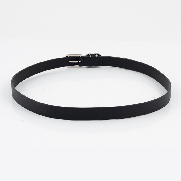 Chanel, A crystal "CC" black leather belt, size 85.