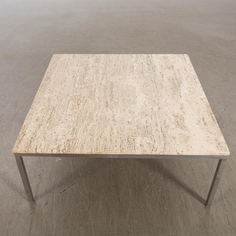 Coffee table, 1960s-70s, travertine, steel.