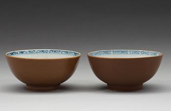 Two blue and white and cappuciner brown bowls, Qing dynasty, Qianlong (1736-95).