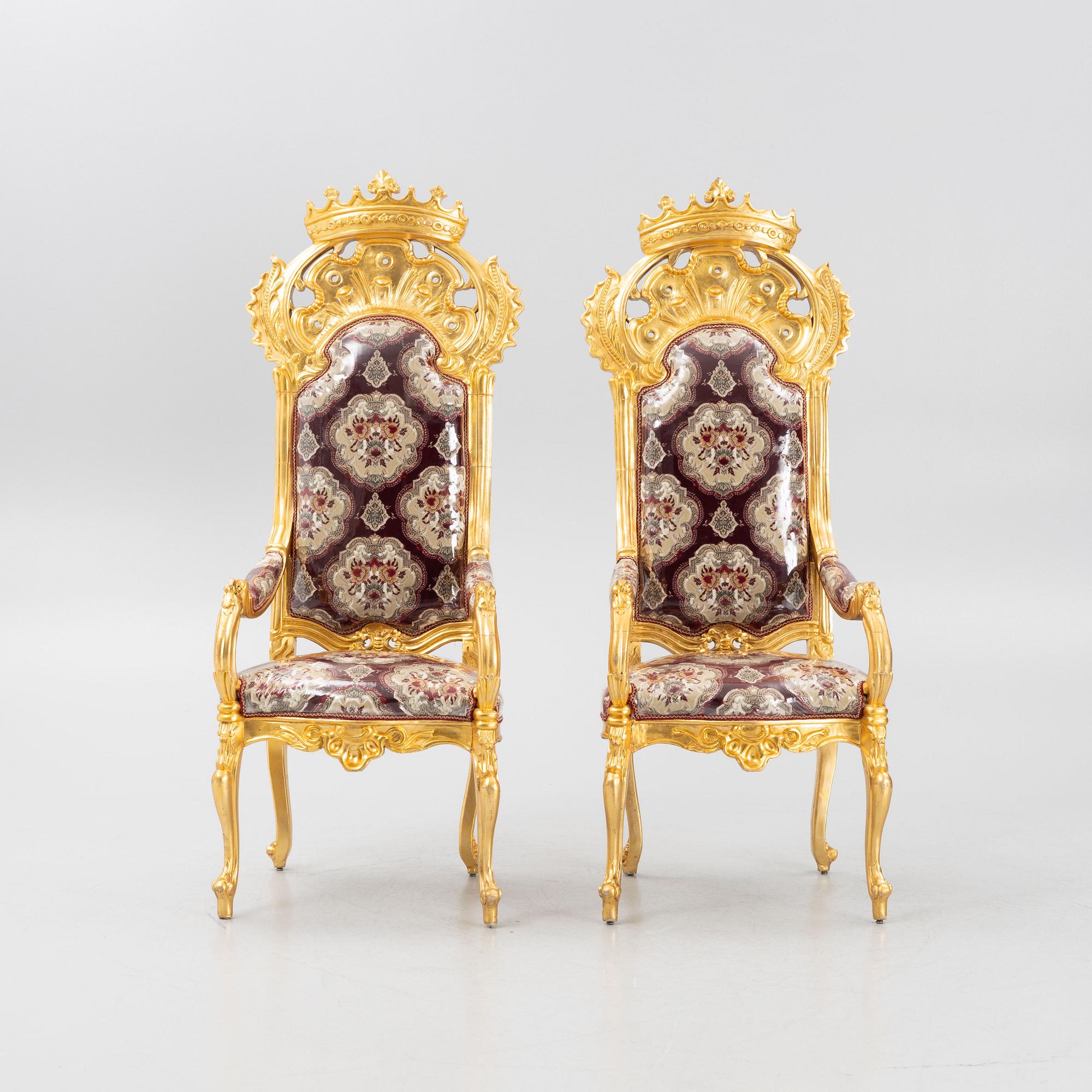 Tronstolar, ett par, barockstil, troligen Italien. 1900-talets slut.
