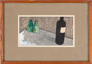 Otto G Carlsund, Still life with bottle and green pears.