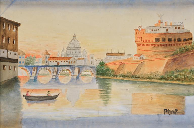 Primus Mortimer Pettersson, "Utsikt över Tibern i Rom med Peterskyrkan och Engelsborg".