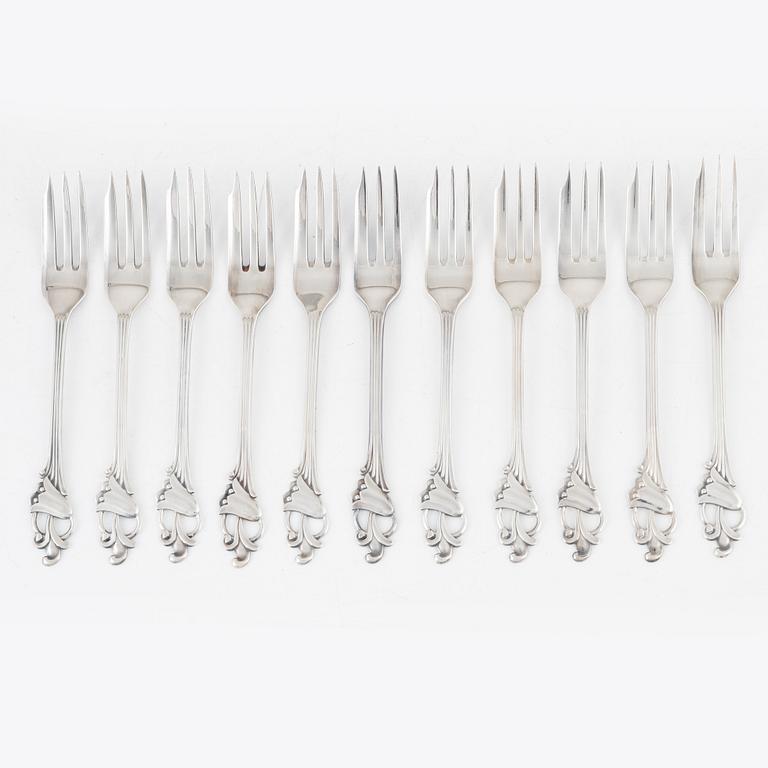 Eleven silver pastry forks, 'Blåklocka', Thorvald Marthinsen Sølvvarefabrik, Norway.