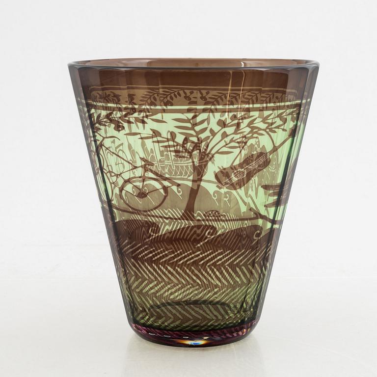 Gunnar Cyrén, vase, glass, graal, Orrefors 1988.