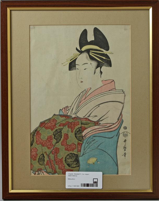 TRÄSNITT, 3 st, Japan, 1800/1900-tal.