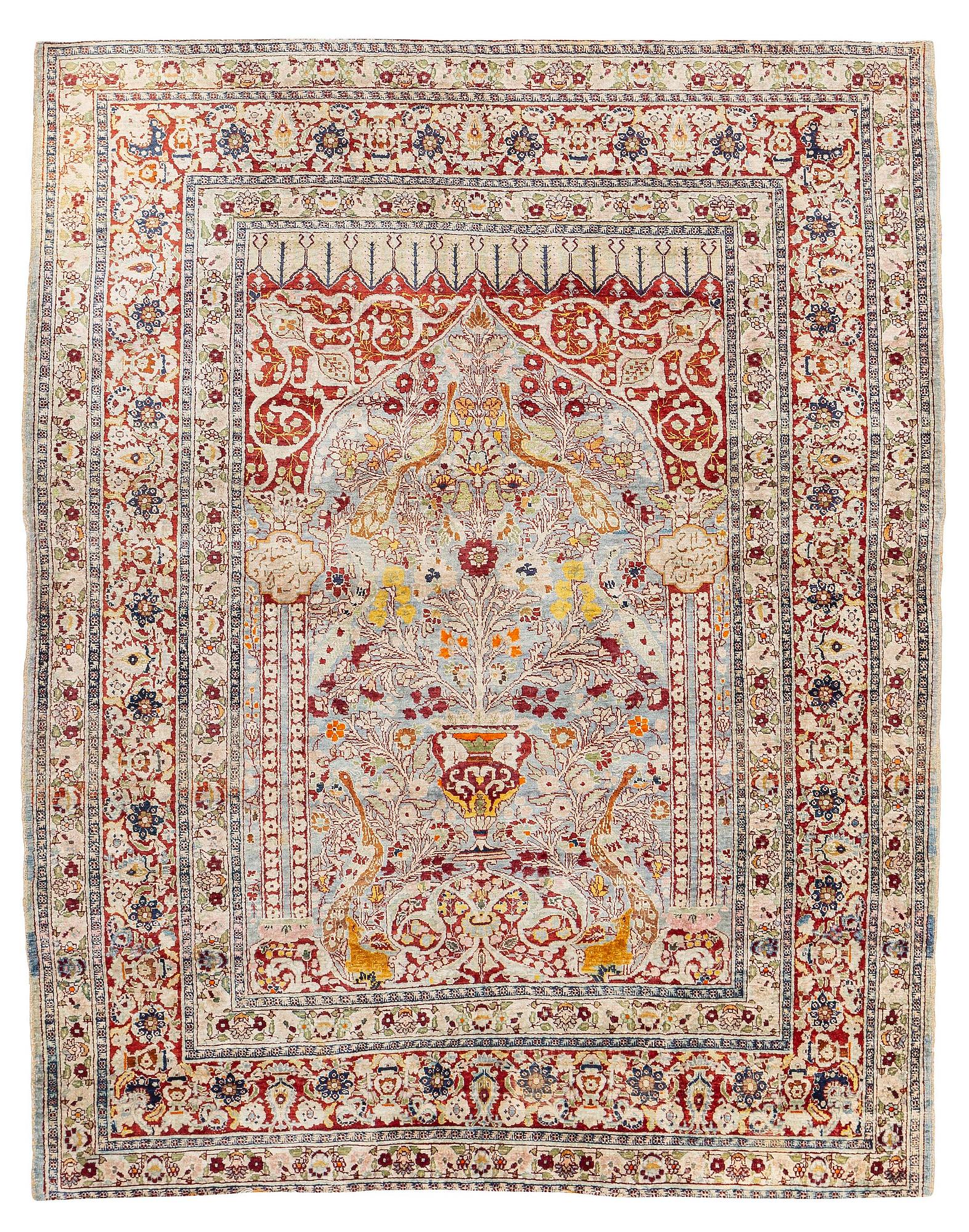 A silk Tabriz prayer rug, Northwest Persia, c. 167 x 133 cm.