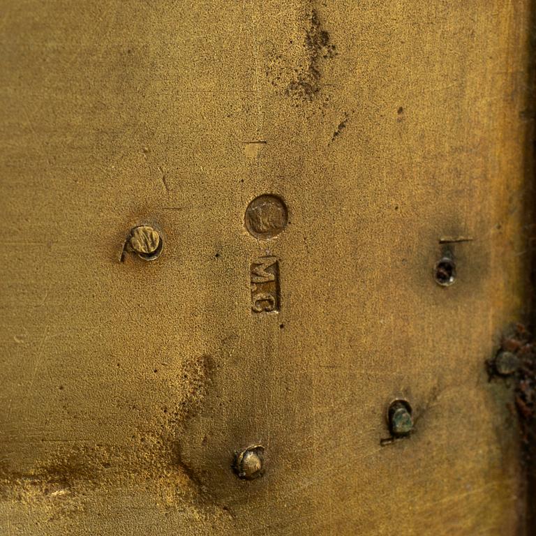 A Russian 20th century parcel-gilt cigarette-case, unidentified makers mark, St. Petersburg 1908-1917.