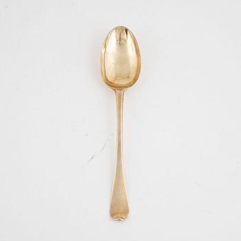A gilt silver serving spoon by Gustaf Stefhell, Stockholm, Sweden, 1740.