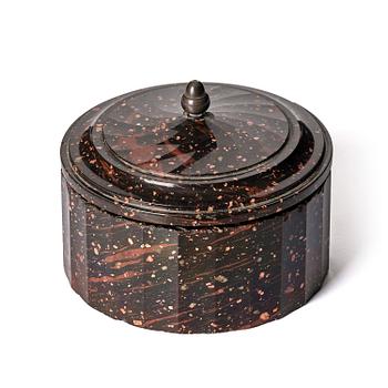 175. An Empire 'Rännås' porhyry butter box from Älvdalen, Sweden, early 19th century.