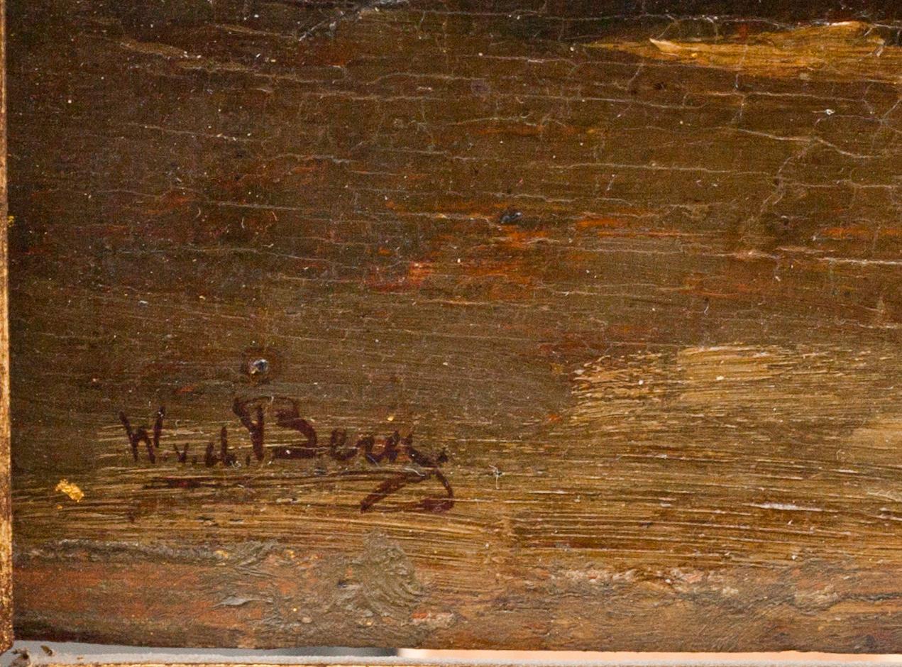 OKÄND KONSTNÄR, olja på pannå, signerad W. v. d. Berg. 1800-tal.
