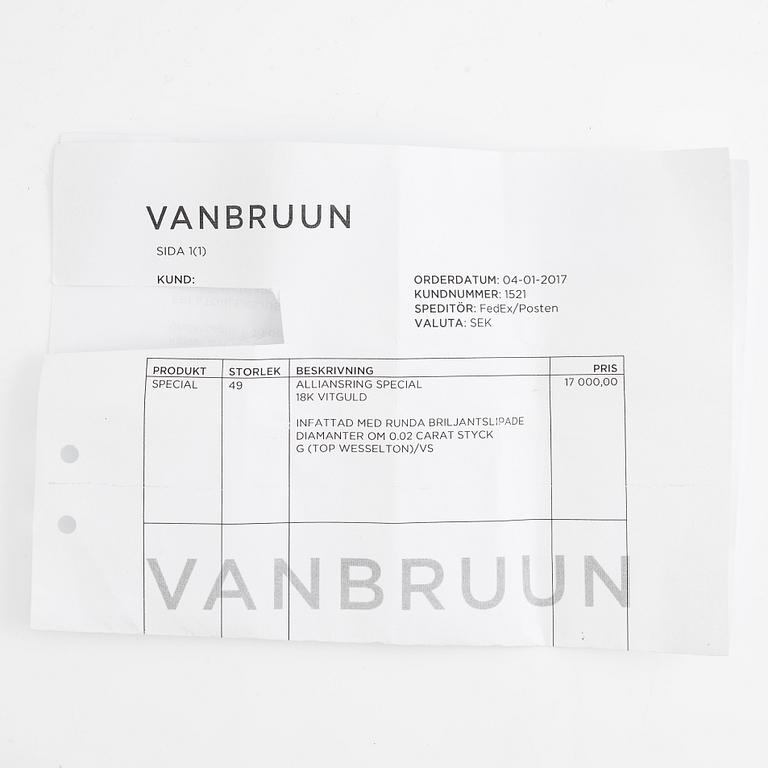 Ring 18K vitguld med runda briljantslipade diamanter, VANBRUUN.