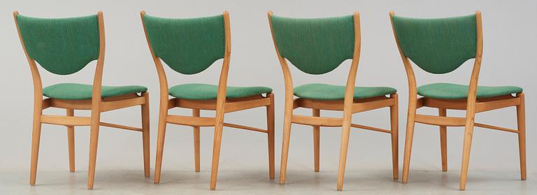A Finn Juhl dining set of a teak and beech table, four beech 'BO-63' chairs and two armchairs, Bovirke. Denmark.