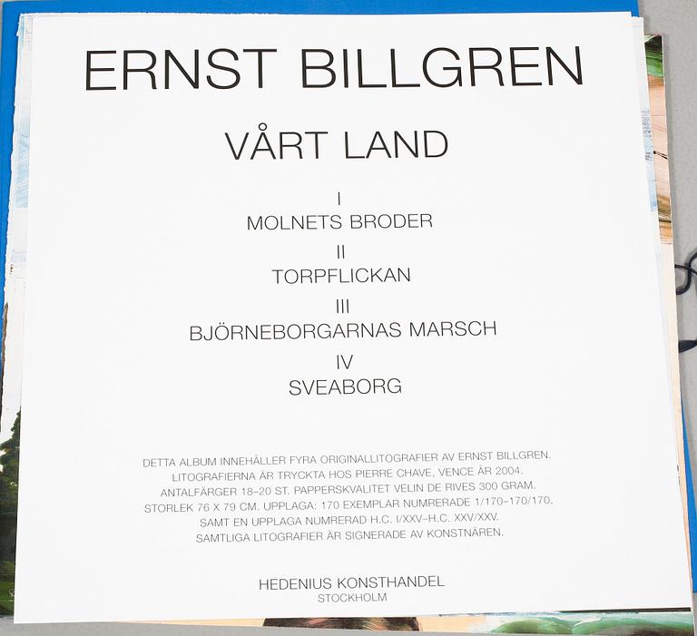 ERNST BILLGREN, 4 st, färglitografier, i mappen "Vårt Land", signerade och numrerade 82/170.