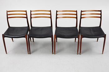 Niles Otto Møller, a rosewood veneered table with four chairs, JL Møller, Denmark, 1950's/60's.