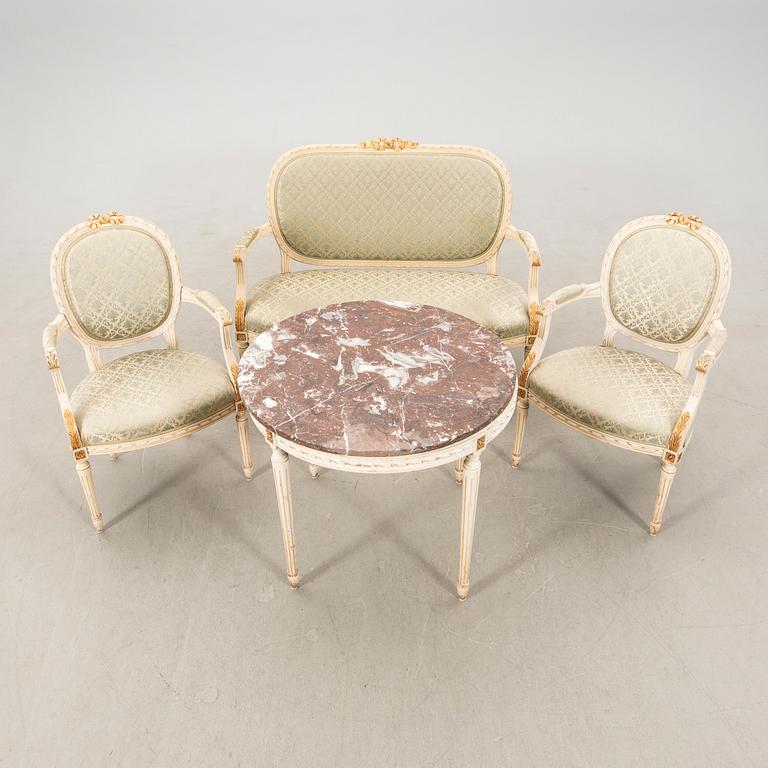 Sofa group in the Gustavian style, mid/second half of the 20th century.