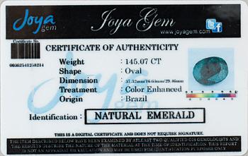 SMARAGD, oval fasetterad, ca 145 ct, oinfattad.