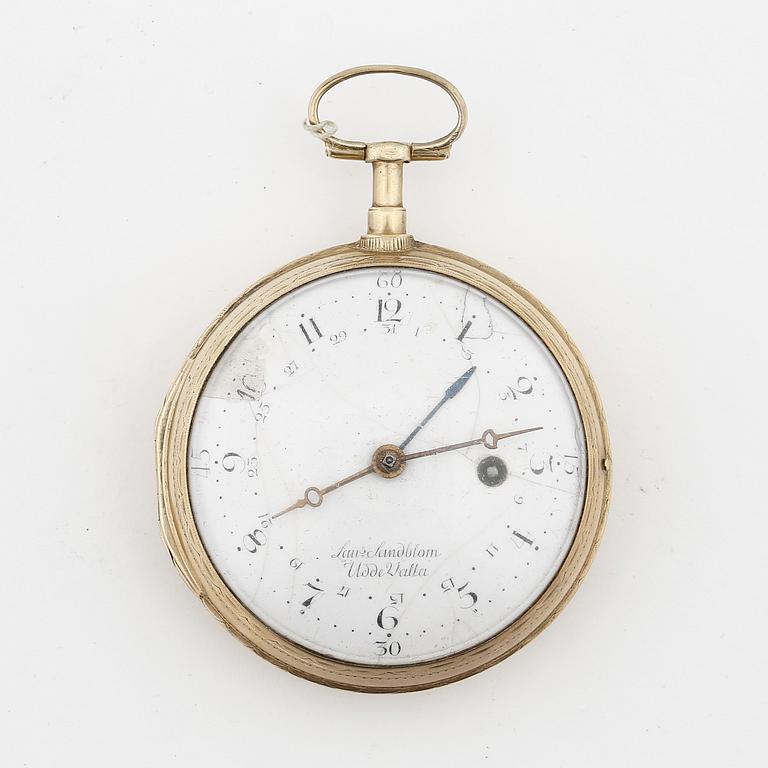 HERRFICKUR, förgyllt silver, Lars Sandblom, Uddevalla sannolikt 1790. Vikt ca 134 gram.