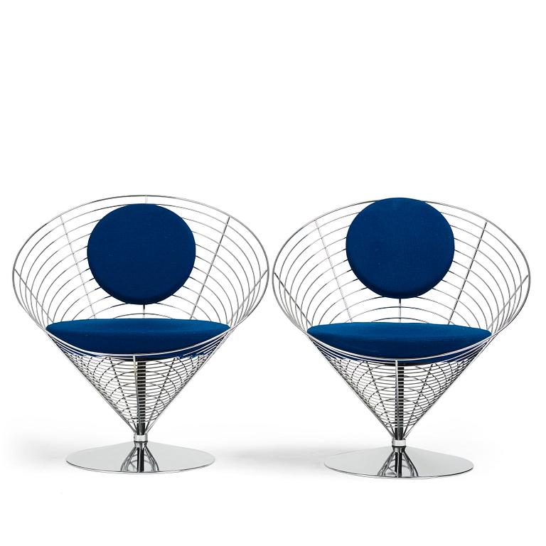 Verner Panton, a pair of "Wire Cone Chairs", Fritz Hansen, Danmark 1989.