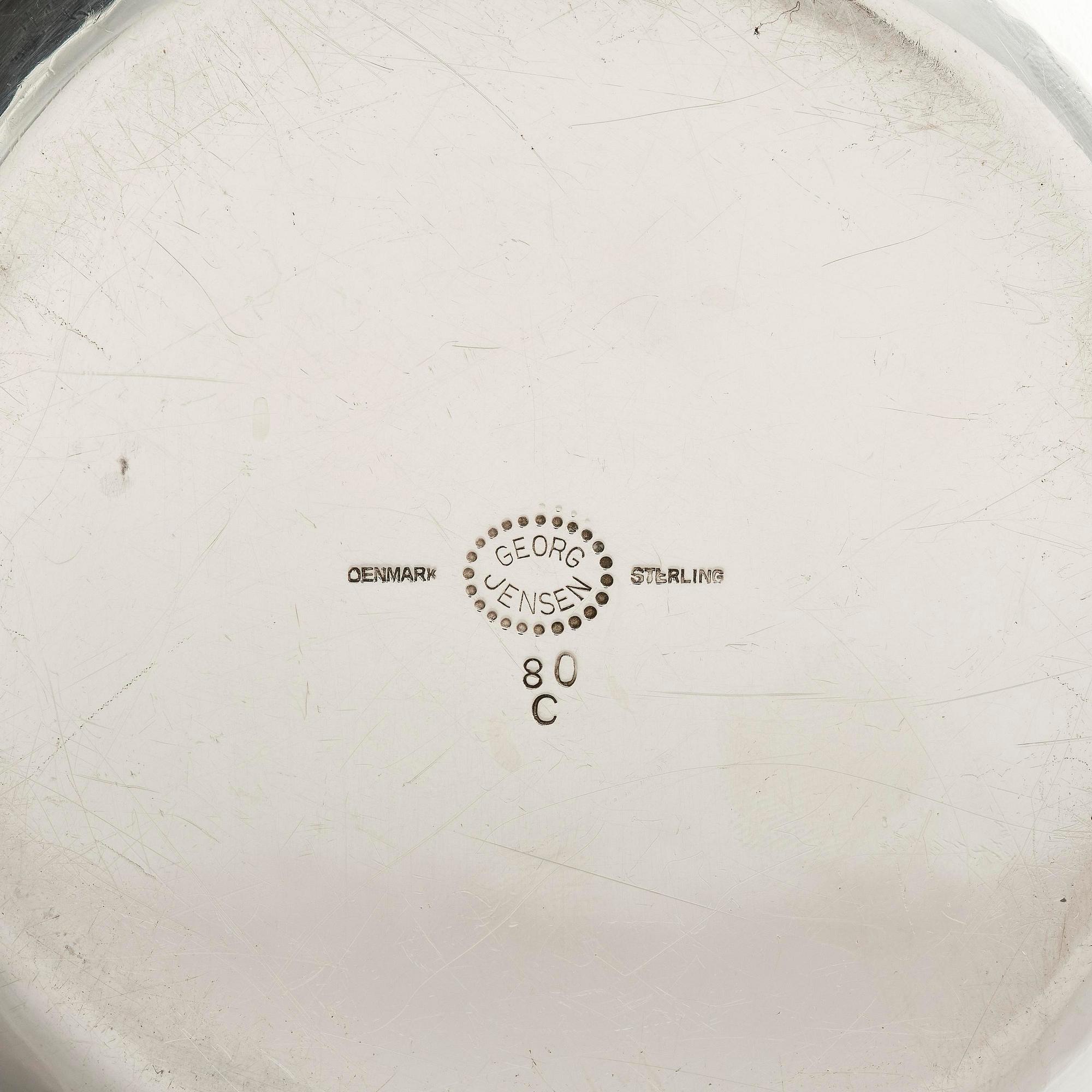 Georg Jensen, a sterling silver three-piece coffee set, Copenhagen, Denmark, after 1945, design no 80B and 80C.