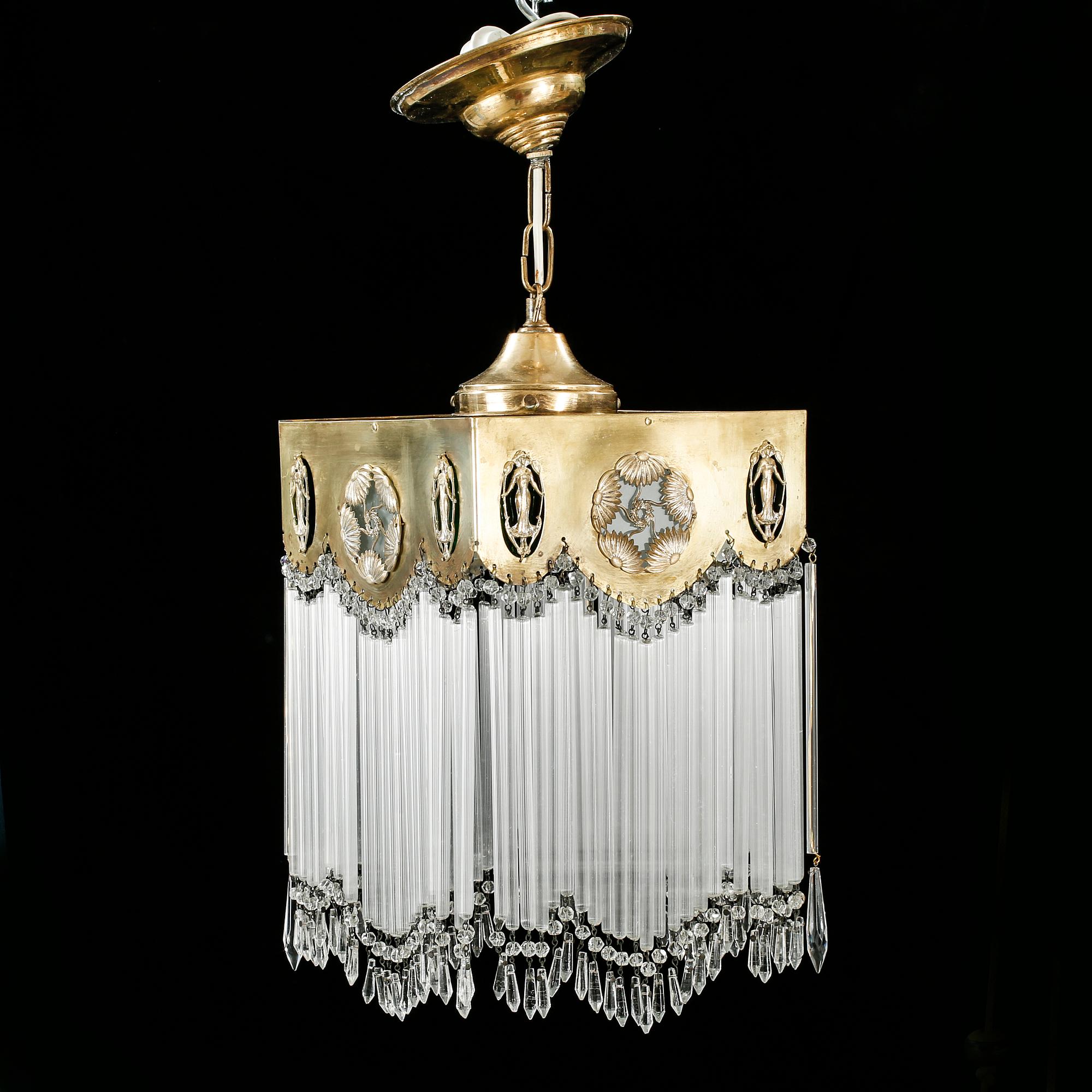A jugend ceiling lamp, early 20th century, total hight 50 cm.