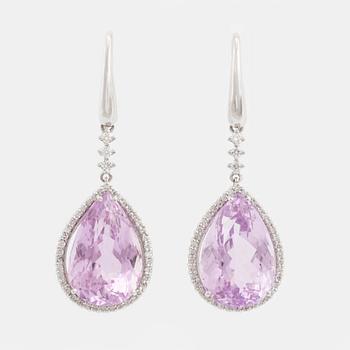 Kunzite and brilliant cut diamond earrings.