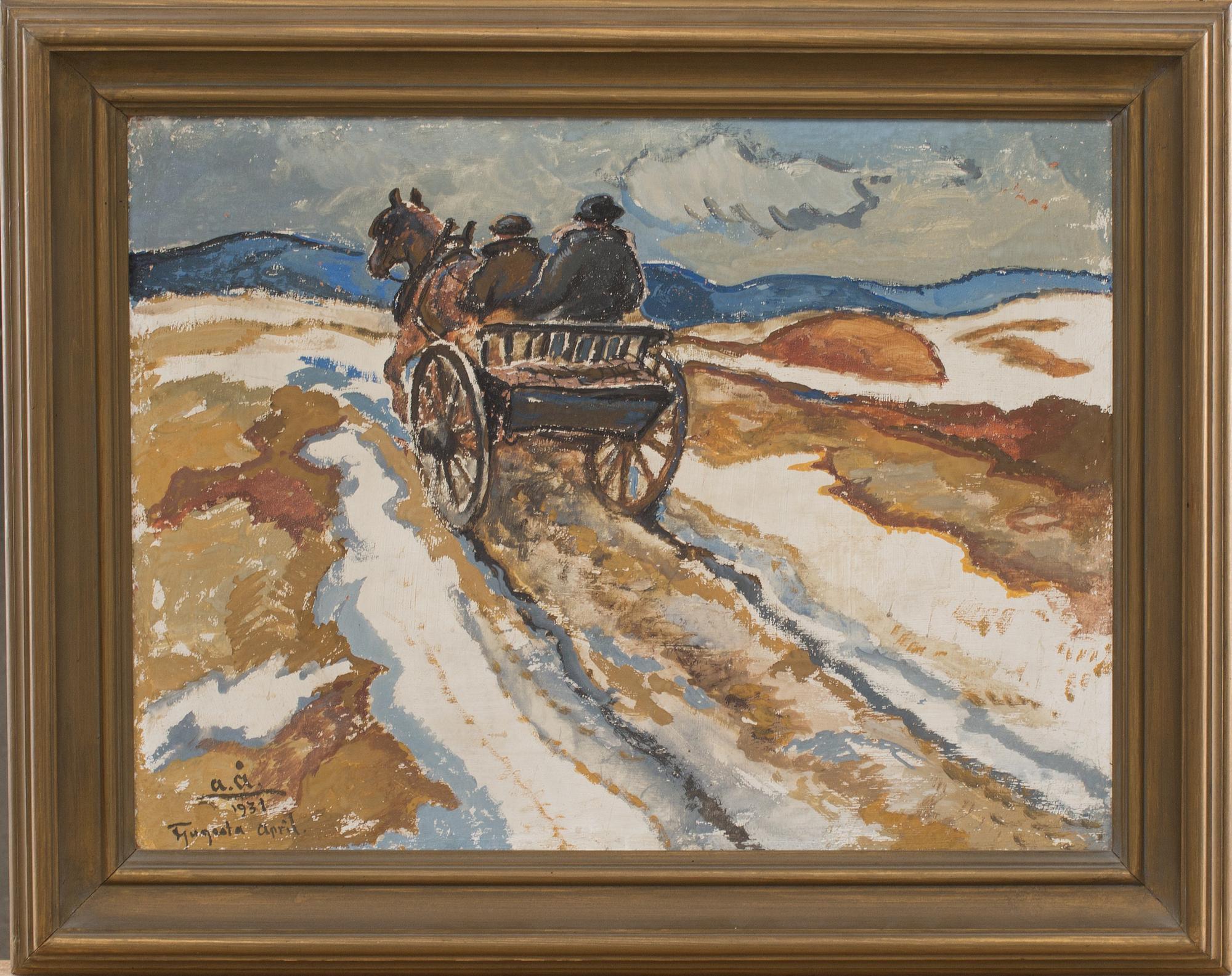 ACKE ÅSLUND, olja på pannå. Monogramsignerad och daterad 1931 "Fjugesta April".