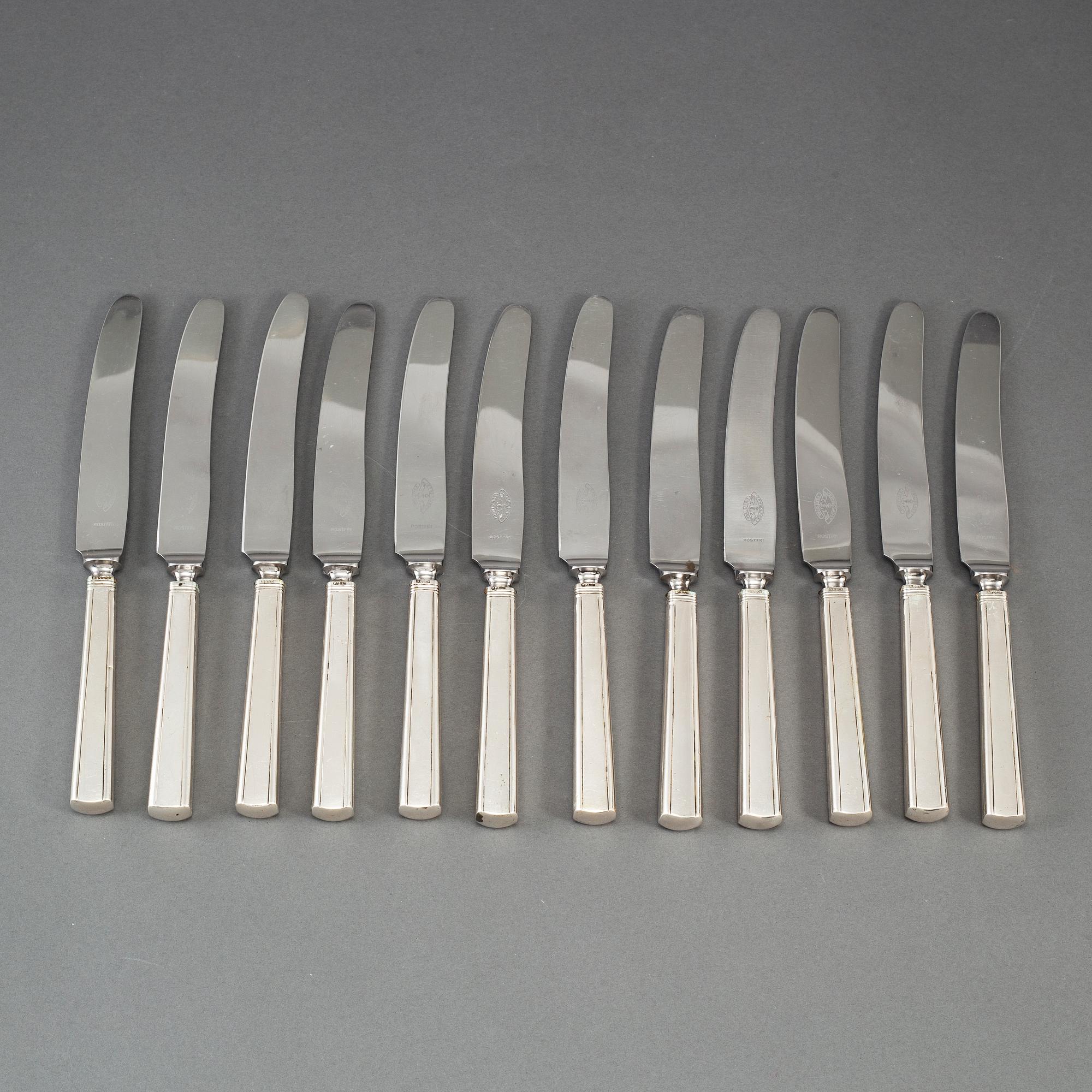 DAVID ANDERSEN,  12 st silver knives, Stockholm 1913.