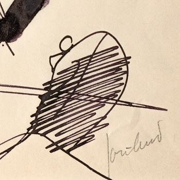 John Jon-And, blandteknik på papper, signerad.