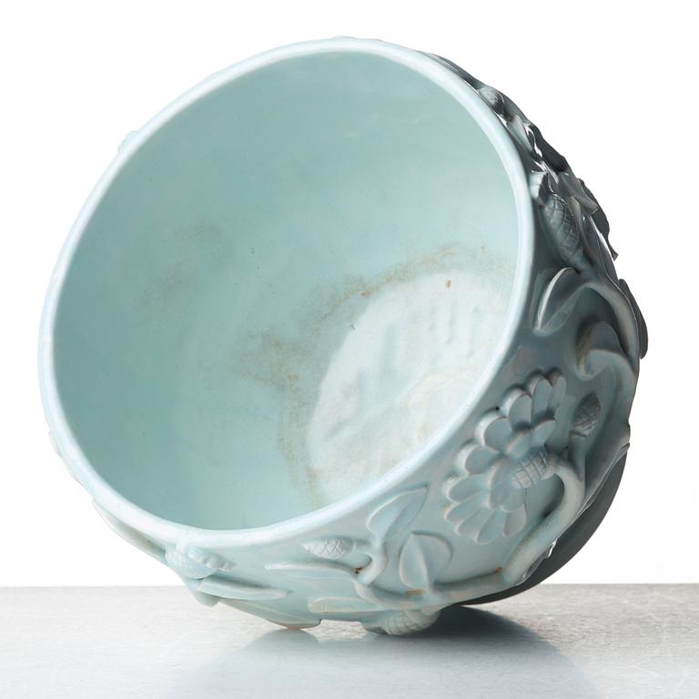 Wilhelm Kåge, a celadon-glazed faience flower urn, Gustavsberg 1925, this model was shown at The Paris exhibition 1925.