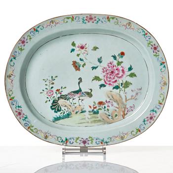 A famille rose 'double peacock' tureen with cover and stand. Qing dynasty, Qianlong (1736-95).