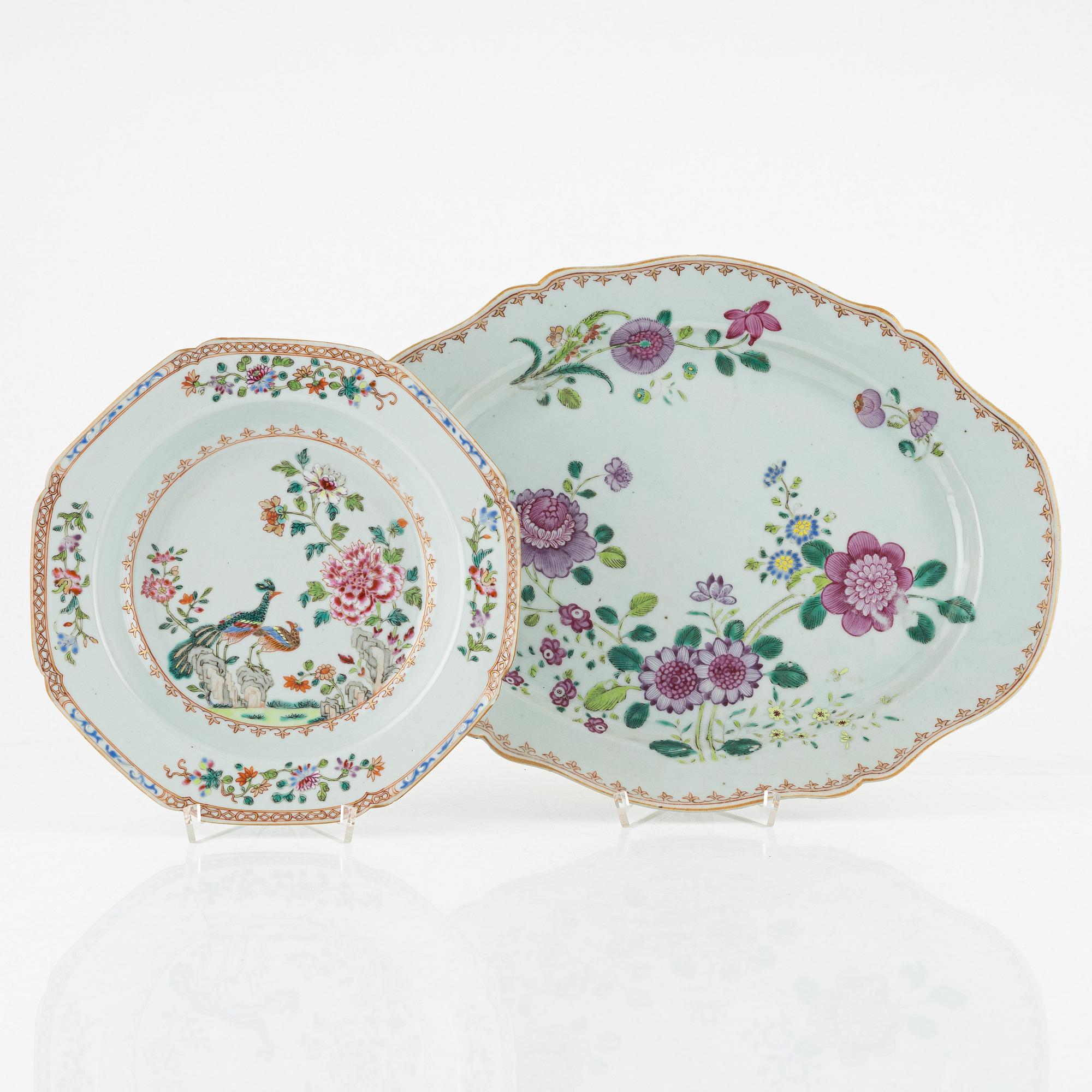 Serveringsfat samt tallrik, porslin, Kina, Qianlong (1736-95).