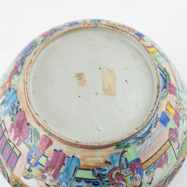 A porcelain punch bowl, Qing dynasty, Canton, China, 19th Century.