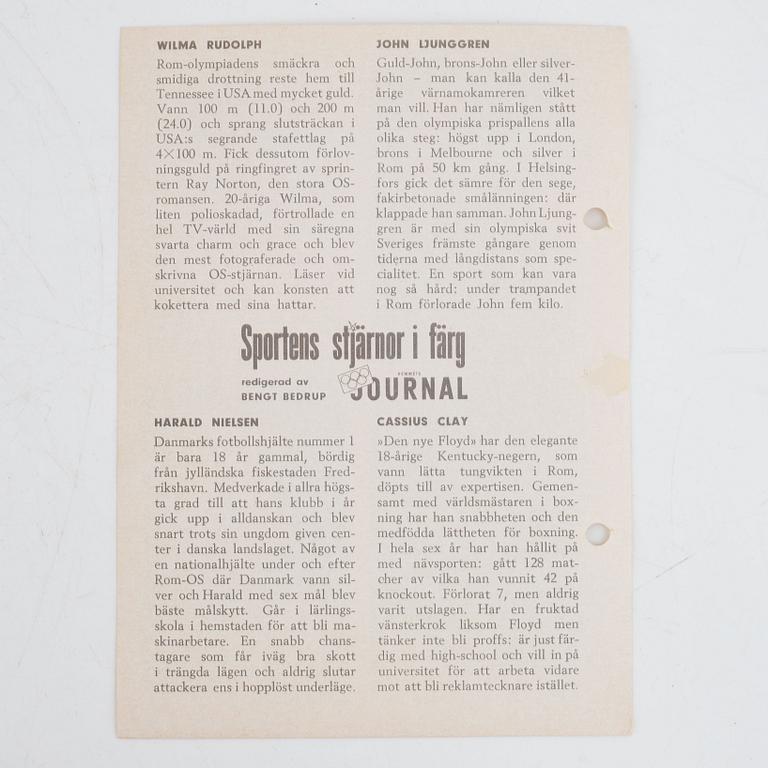 Idolkort, "Sportens stjärnor", bl a Cassius Clay, Nacka Skoglund mfl Hemmets Journal, 1960-tal.