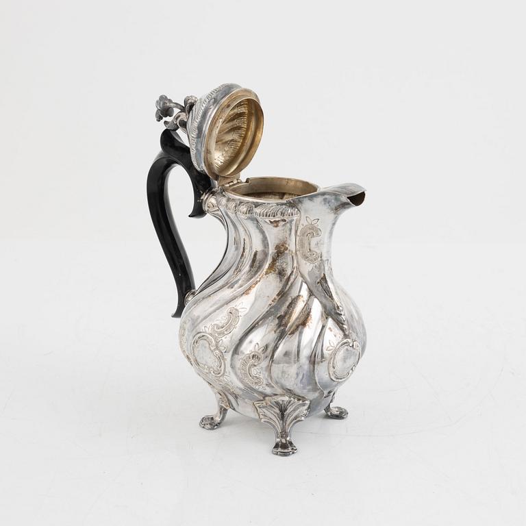 Kaffeservis, 3 delar, silver, rokokostil, CG Hallberg, Stockholm 1948.