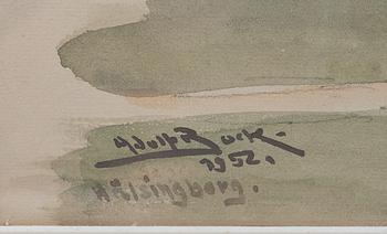 ADOLF BOCK, akvarell, signerad och daterad Helsingborg 1952.